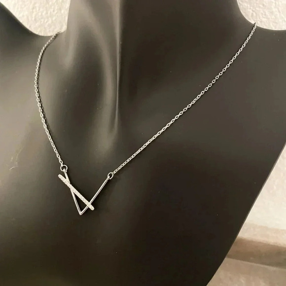 925 Sterling Silver V Necklace V-Shaped Necklace Geometric Bar Necklace - Picture 10 of 10